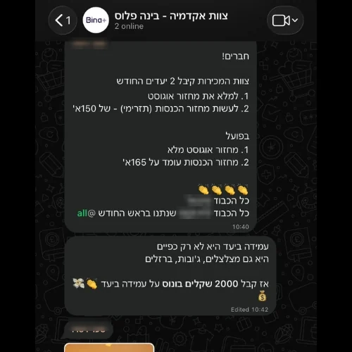 קבוצת הצוות של בינה פלוס — מחזור ההכנסות עומד על 165 אלף ₪